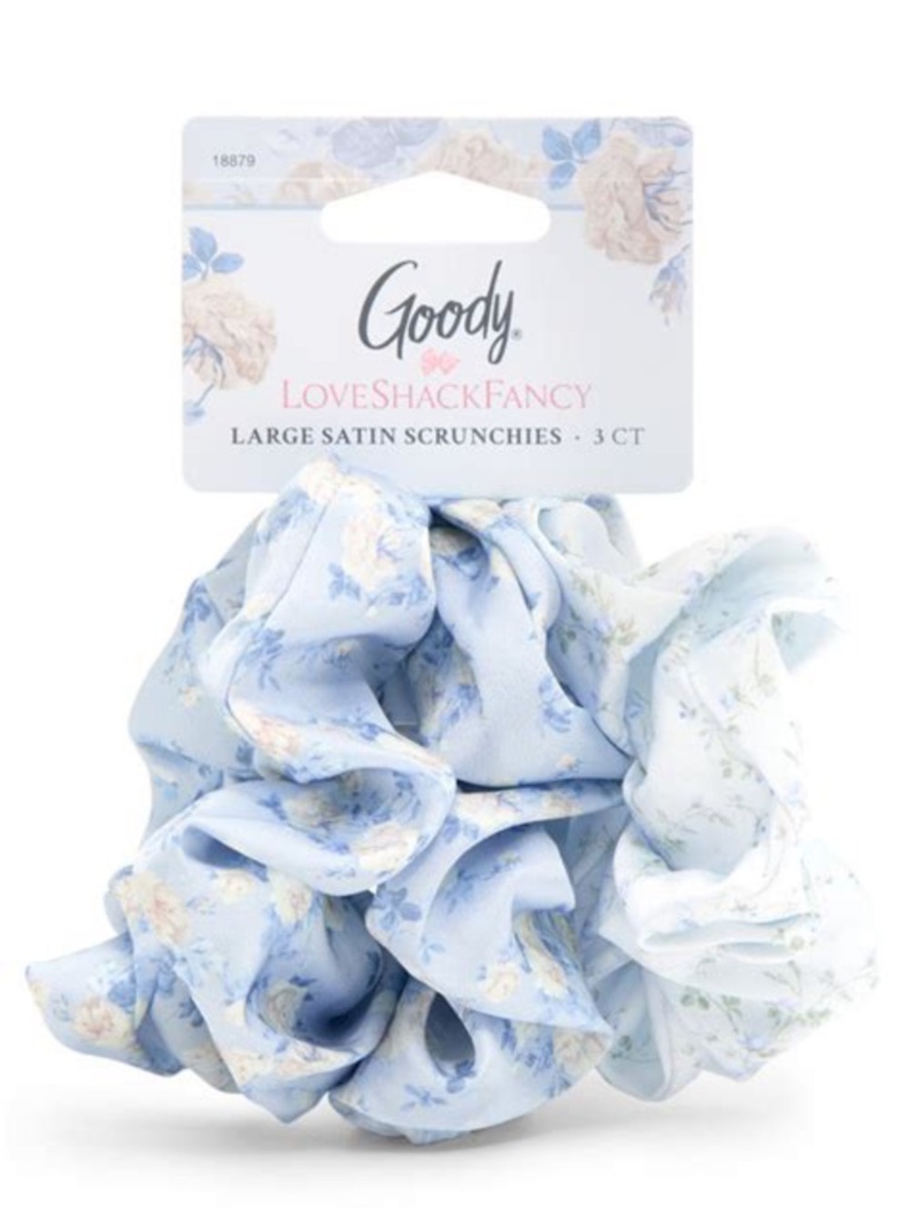 LoveShackFancy x Goody Large Satin Scrunchies - Light Blue Floral (3 Ct)